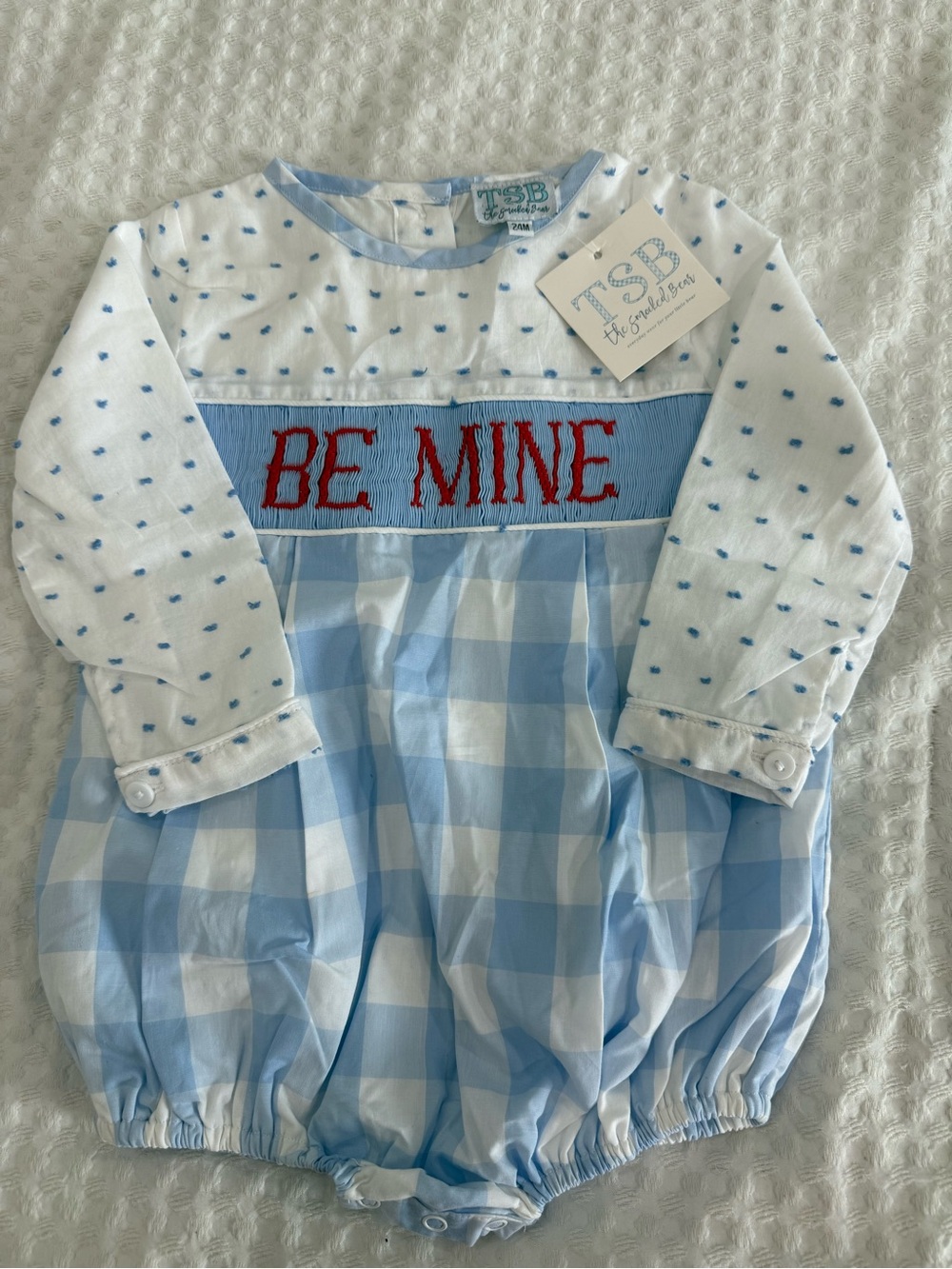 'Be Mine' Blue & White Baby One-Piece